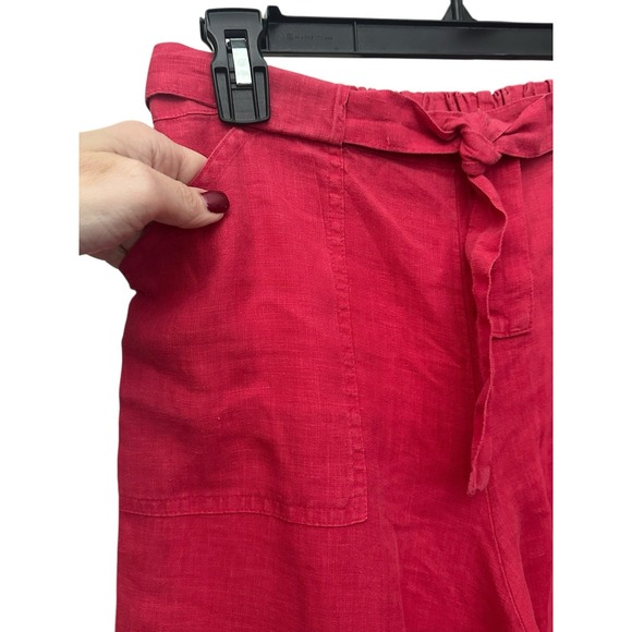 Bryn Walker 100% Linen Wide Leg Pants Medium Beige Red USA Elastic Waist #J7-5 - Picture 3 of 11